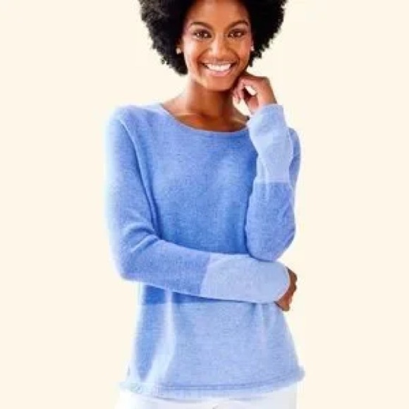 Lilly Pulitzer Rica Cashmere Sweater Heathered Blue Color Block Size XS - Picture 3 of 5